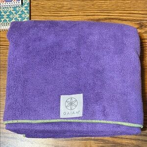 GAIAM Purple Yoga Towel with Lime Trim Accent